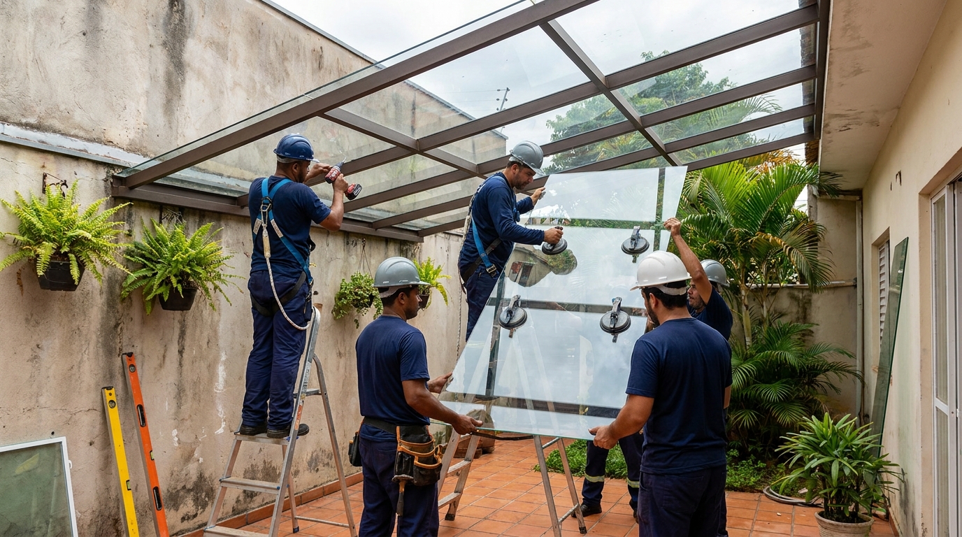 Instalação de cobertura de vidro em São José do Rio Preto-SP