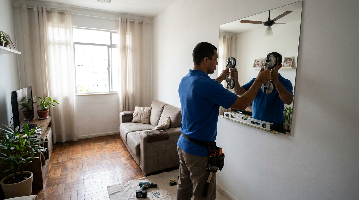 Espelho sob medida com parquet em São José do Rio Preto-SP