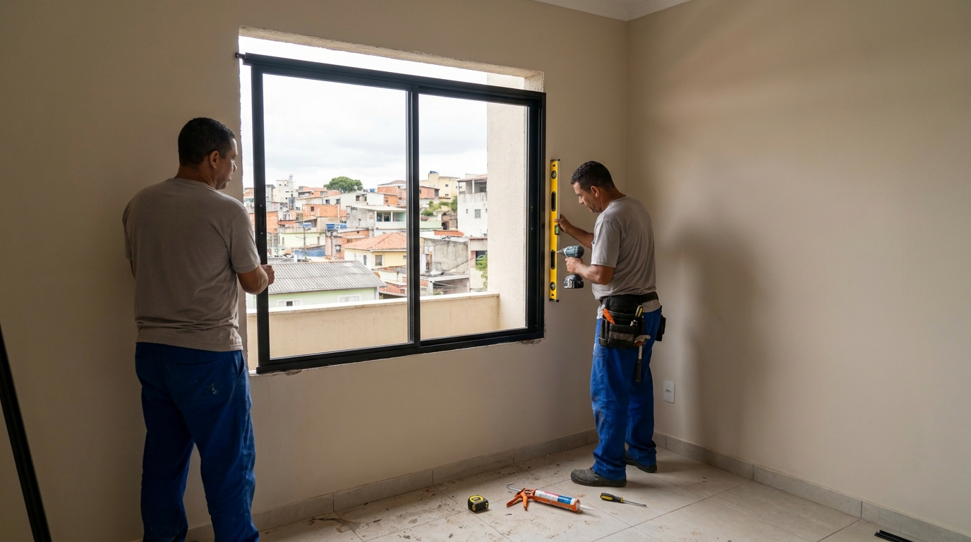 Esquadria de alumínio em quarto bege em São José do Rio Preto-SP